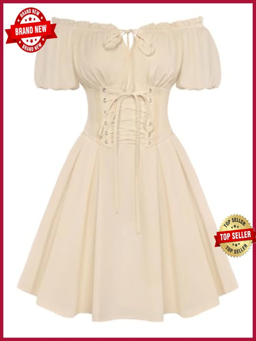 Renaissance Corset Dress Midi Off Shoulder Fairy Lace Up